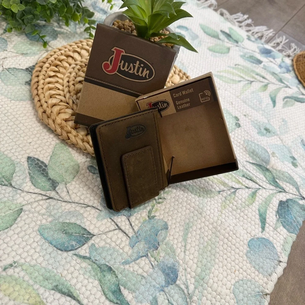 Justin Boots Multicolor Embroidered Leather Card Wallet